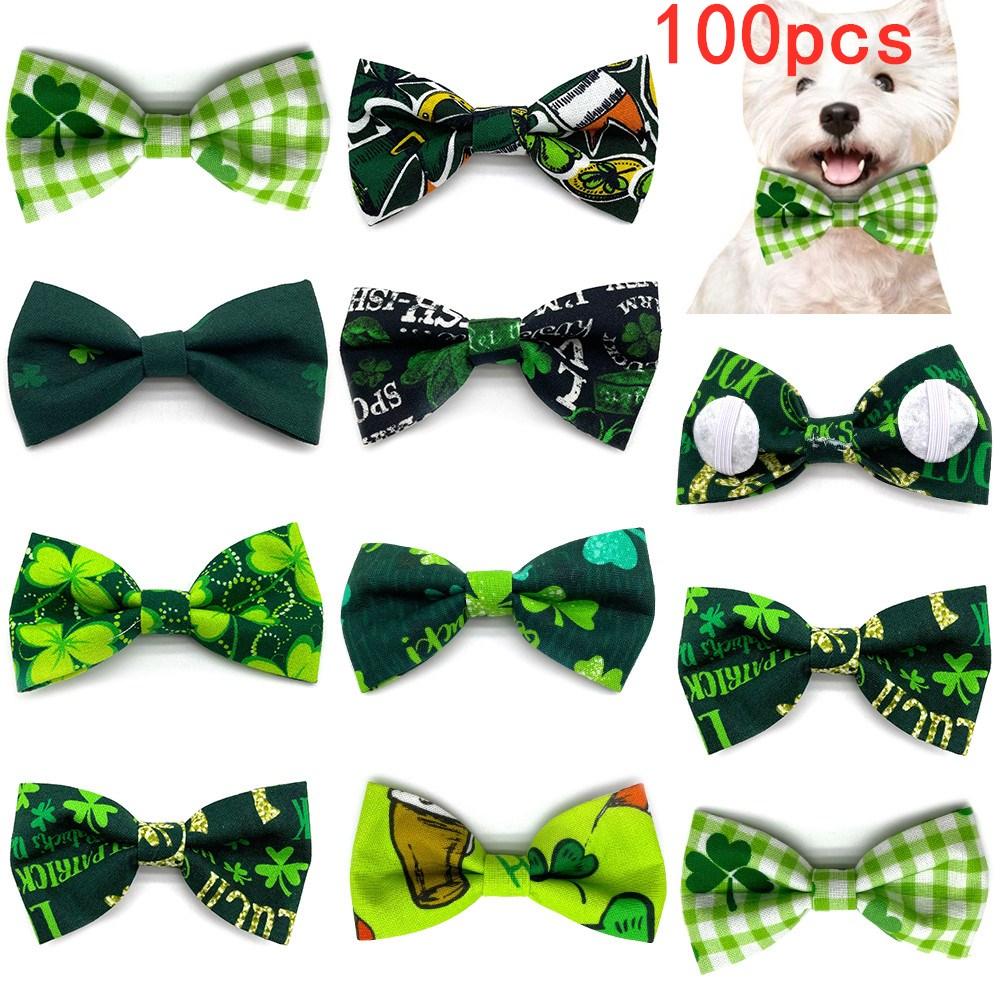 50/100pcs ST Patrick's Day Dog Bows Removable Dog Collar Pet Dog Green Bow Tie Dog  Accessories Pet Supplies Small Dog Bowties