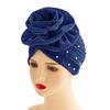 Shiny Fabric Oversized Flower Headscarf Hat with Pearl Indian Style Party Ball Gown Design Multi-Way Wear Cosmetic Decoration Cap