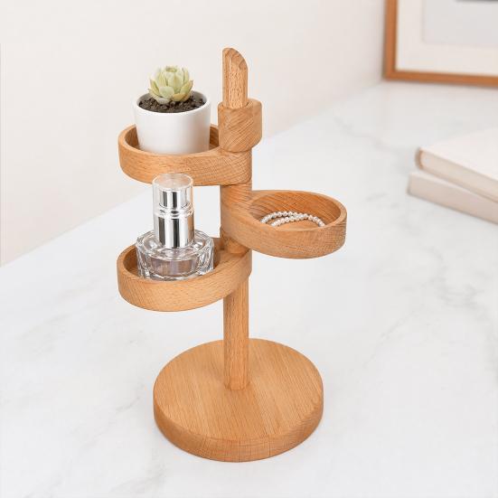 Yousheng Rotatable Storage Rack, Multi-Purpose Wooden Organizer, Space-Saving Portable Jewelry Holder, for Kitchen Bathroom Bedroom