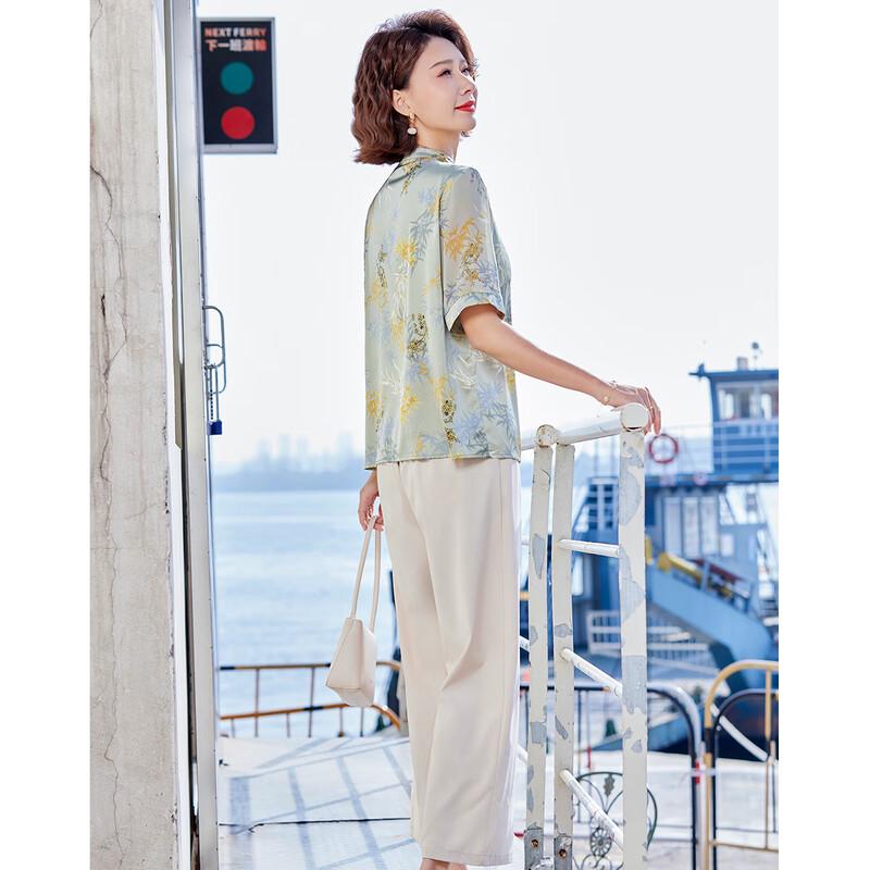 Pastor Mom's Summer Chinese Style Printed Top & Pants Set