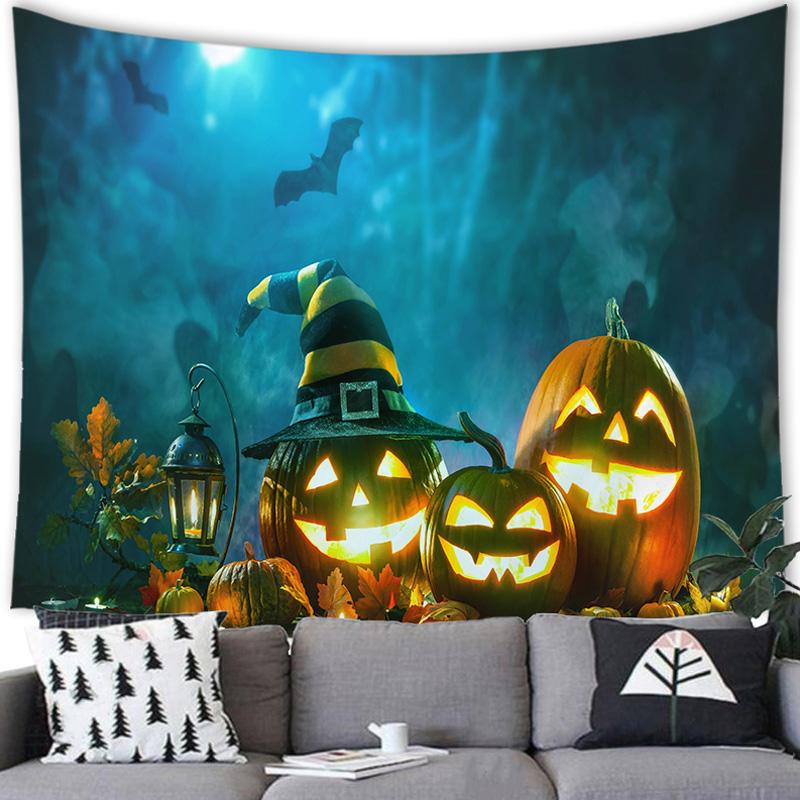 Home Decor Halloween Tapestry Bat Pumpkin Happy   Wall Hanging Party  Backdrop Tapiz