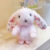 Hanging Rustic Ear Rabbit Plush Pendant With Broken Flowers Inside Ears For Gift