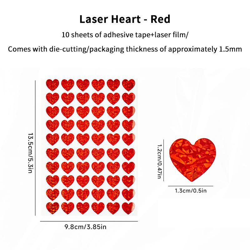 10 Sheets Laser Small Heart Stickers Glitter Shiny Red Gold Silver Valentine Stickers Diy Journal Diary Decoration Stickers