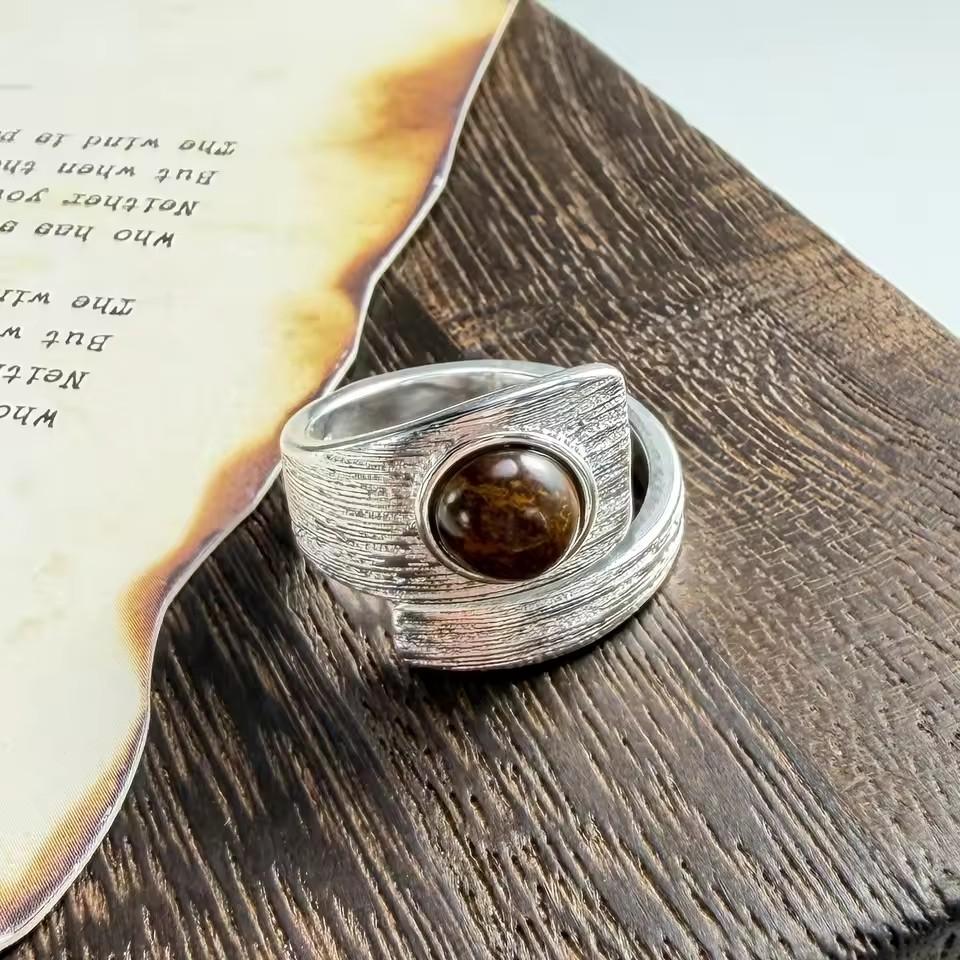 PANJBJ 925 Sterling Silber Dicker Doppelring für Damen Mädchen Geschenk Minimalismus Neutral Öffnend Breiter Schmuck Dropshipping