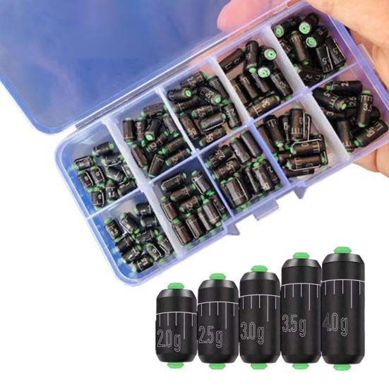 100 Pcs Fishing Weight Sinkers Down Corner Design Lightweight Good Concealment Unique with Plastic Box Reduce Fish Alertness