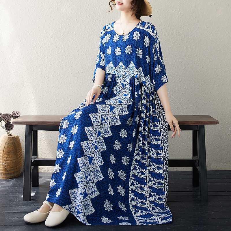 

Свободные платья больших размеров в стиле бохо в литературном стиле One Size королевский синий