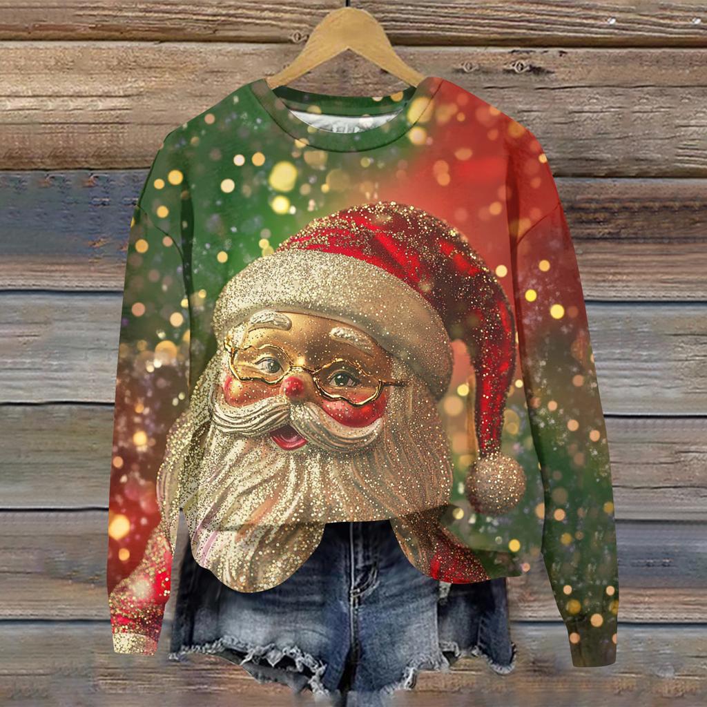 Ladies' Christmas Printed Casual Long Sleeved Round Neck Sports Hoodie Top