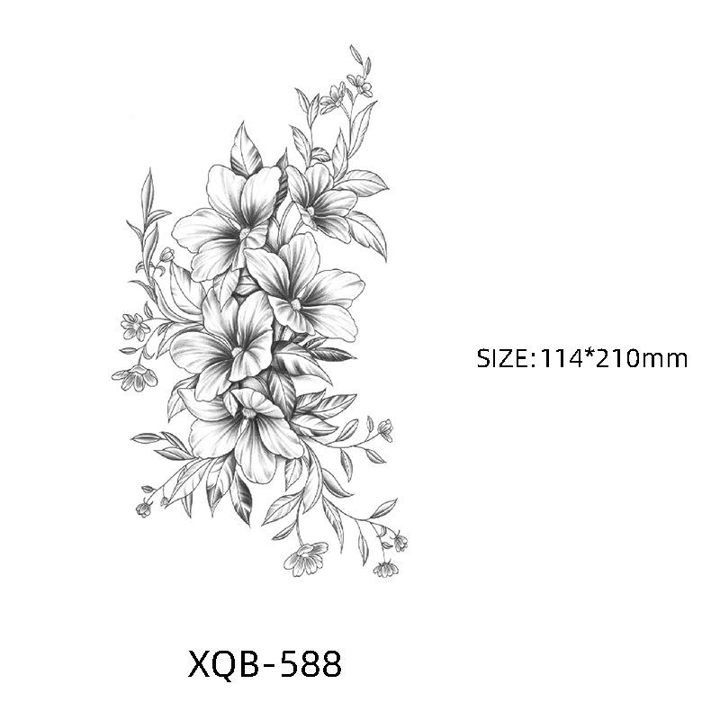 Waterproof Black & White Sketch Flower Half Sleeve Tattoo Stickers