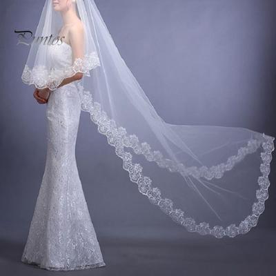 Brautschleier, einlagig, mit Spitze bestickt, Kopfbedeckung, langes Kleid, passend zum Hochzeitskopfschmuck, Requisiten für Fotoshootings