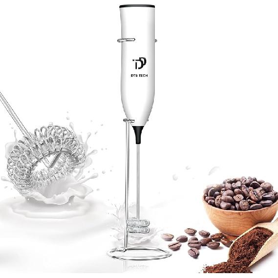 Rechargeable Milk Frother,Milk Frother Handheld,Coffee Mixer with Stand,Detachable StainlessSteel Whisk,forLattes,Cappuccino,Matcha,Etc. (Black)