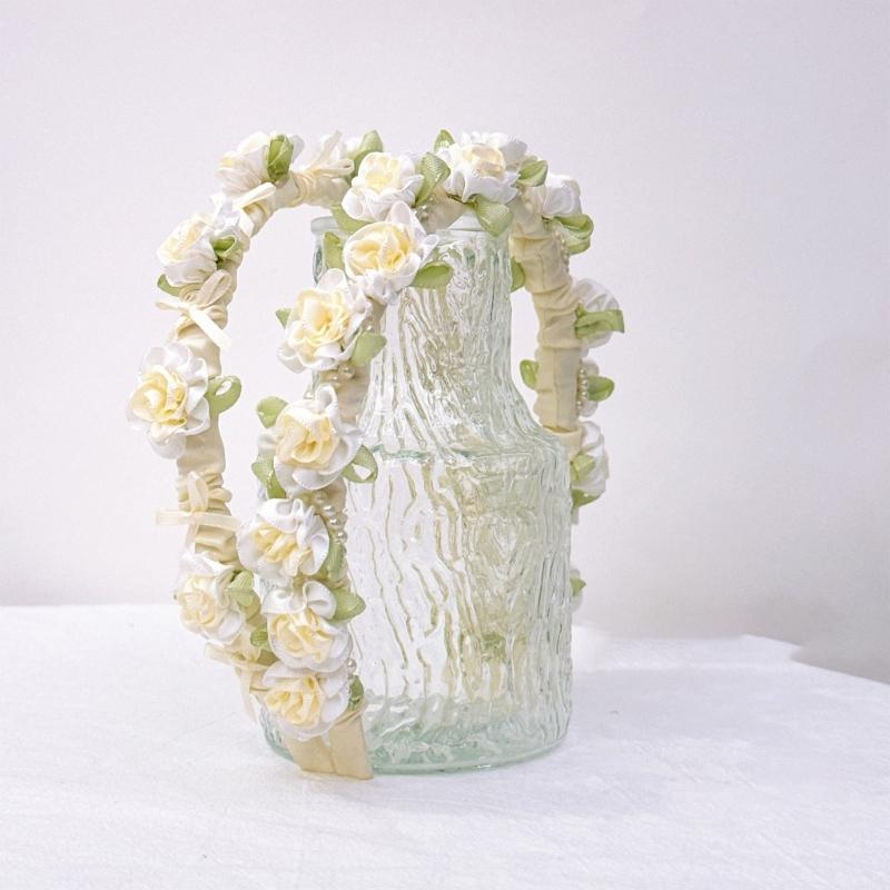 Comfortable Plastic Hairband Stylish HeaddressWith Pearls Floral Design Wedding Party Accessory For Sensitive Skin