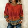 Damen Casual Blumenmuster Rundhals Dreiviertelarm Baumwolle Leinen Oberteil Leicht Atmungsaktive Bluse für den täglichen Gebrauch