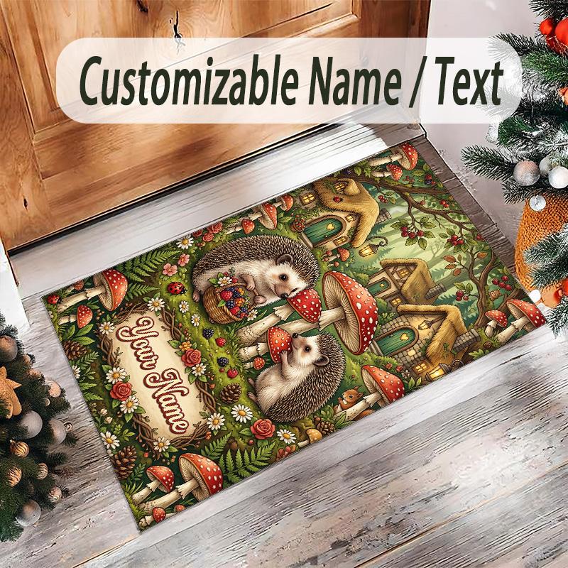 Forest Theme Crystal Velvet Floor Rug Personalized Custom Name Text Warm Carpet Home Decoration