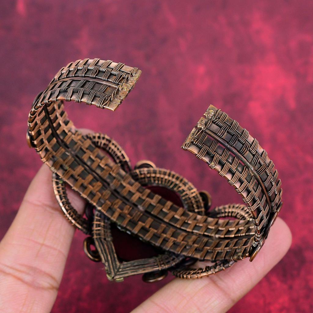 Red fire labradorite bangle gemstone cuff bracelet copper wire wrapped bangle adjustable bangle handmade copper wire jewelry engagement gift