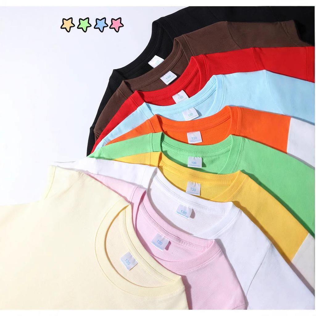 Pure Cotton Solid Color Children's Short-Sleeve T-Shirt for Girls and Boys