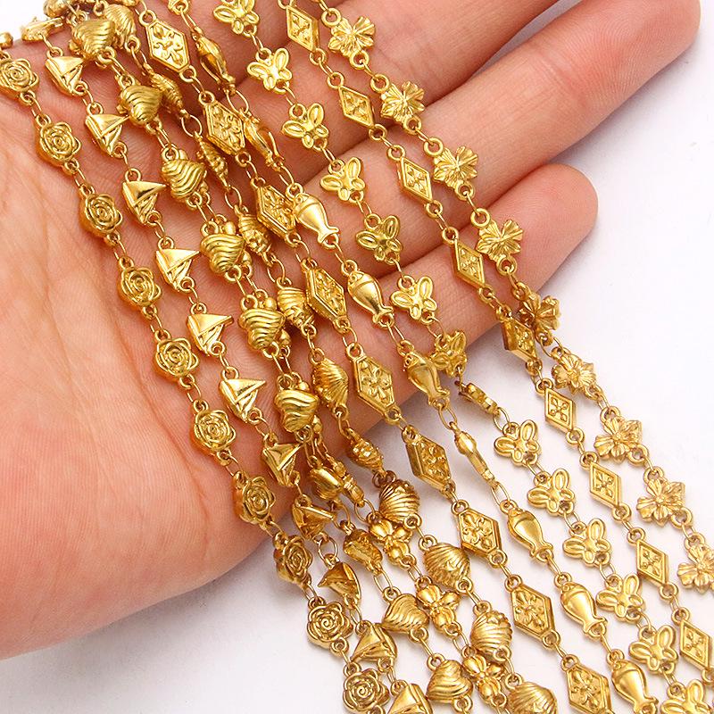 18K Gold Plated Stainless Steel Heart, Butterfly, Four-Leaf Clover, Shell Chain Bracelet/Necklace, 50cm.