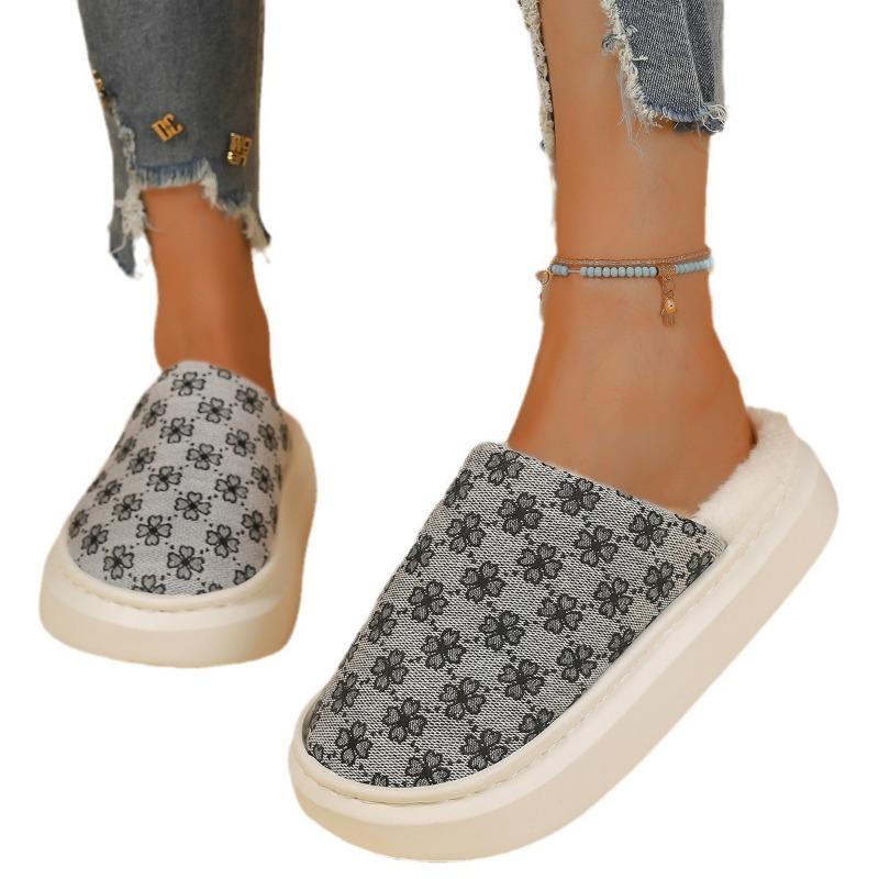 Autumn and winter new large size thick-bottomed wool slippers, velvet to keep warm, home wear bag head women