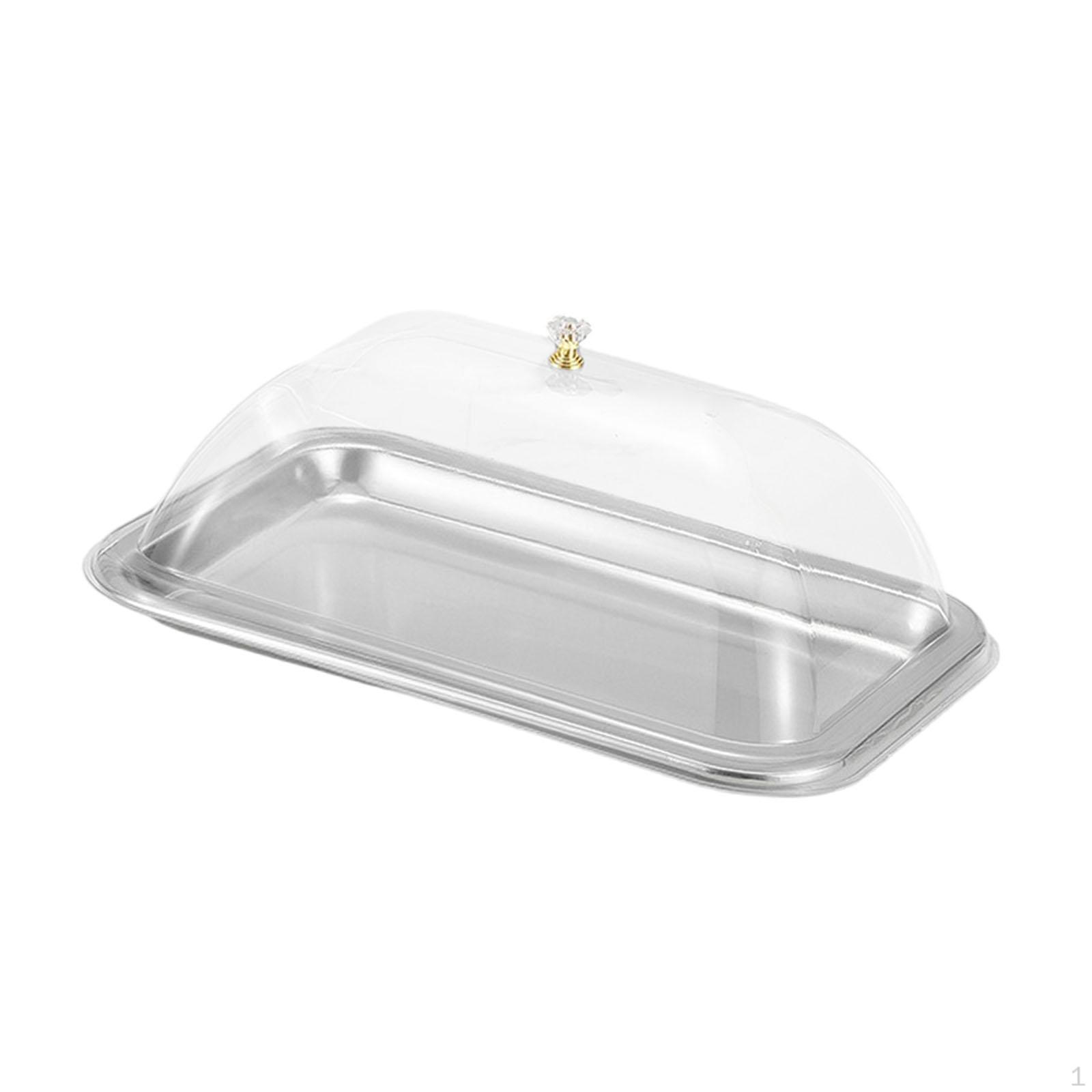 

304 Stainless Steel Serving Tray with Dome Lid Dish Multifunctional Covered Food for 32x22x2cm