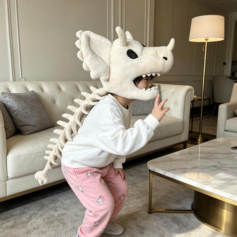 Dinosaur Plush Hat Celebrity-Style Cartoon Skeleton Headgear Soft Funny Doll Halloween Costume Toy Surprise Gift For All Ages