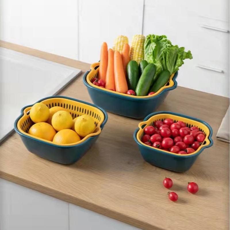 Kitchen Sink Multi-functional Double-layer Strainer for Fruits and Vegetables Designed for Easy Washing