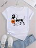 Women's Halloween Dachshund Graphic T-Shirt Cute Skeleton Dog with Pumpkin for Halloween Party Outfits Aesthetic Clothes