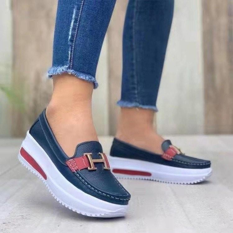 Independent Station autumn new muffin bottom round head solid color single shoes light mouth one pedal thick sole single shoes women