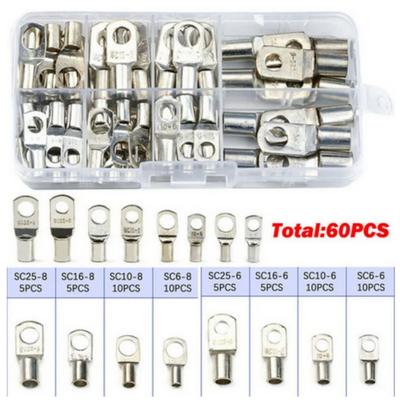 60Pcs Tinned Copper Cable Connector Kit SC16-6 SC25-6 SC35-6 Lugs Ring Wire Nose Terminal Crimp