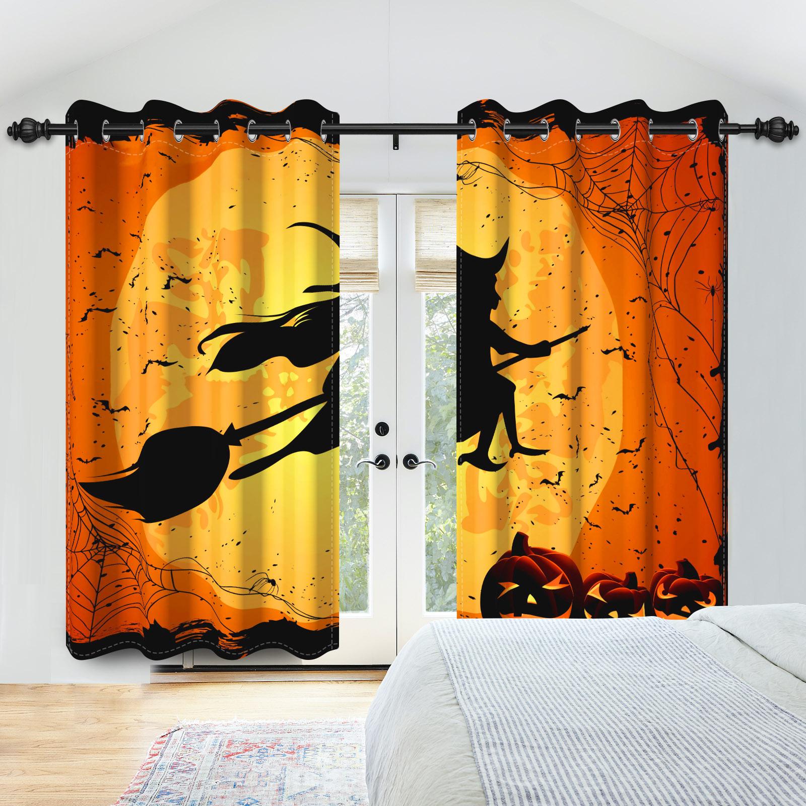 

2 шт./набор Ужас Хэллоуин Занавеска для окна Ночь полной луны Гробница Железные ворота Задняя комната Домашний декор Спальня Блэкаут Полиэстеровые шторы 50x140cm 2PCS&Grommet Top