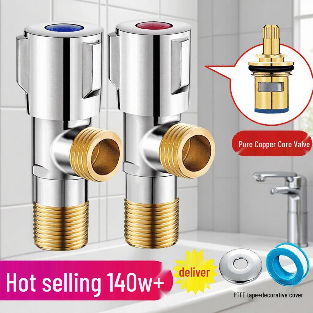 Household Full Copper 304 Stainless Steel Angle Valve for Kitchen & Bathroom – Cold & Hot Water Stop/Splitter Valve