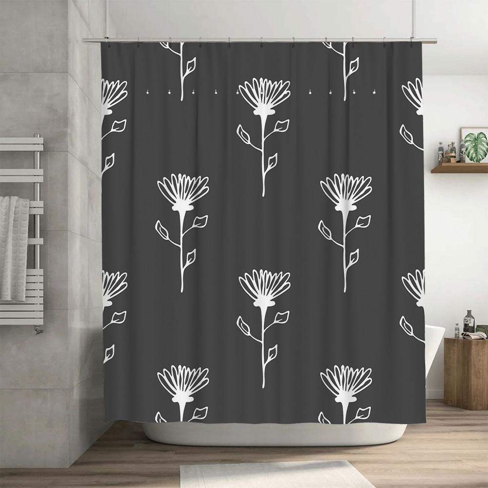 Modern White Floral Shower Curtain Decorative Waterproof Bath Rug Set for Hotel Bathroom Accessories Home Decoration Customizabl