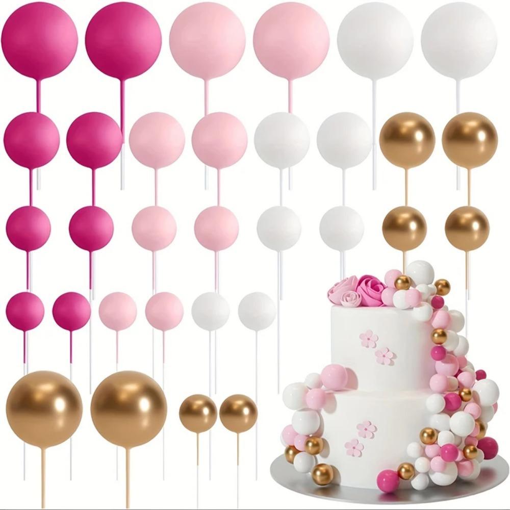20/30Pcs Cake Balls Decoration Gilded Black Happy Birthday Foam Ball Cake Stickers Party Mother's Day Decor DIY Wedding Decor