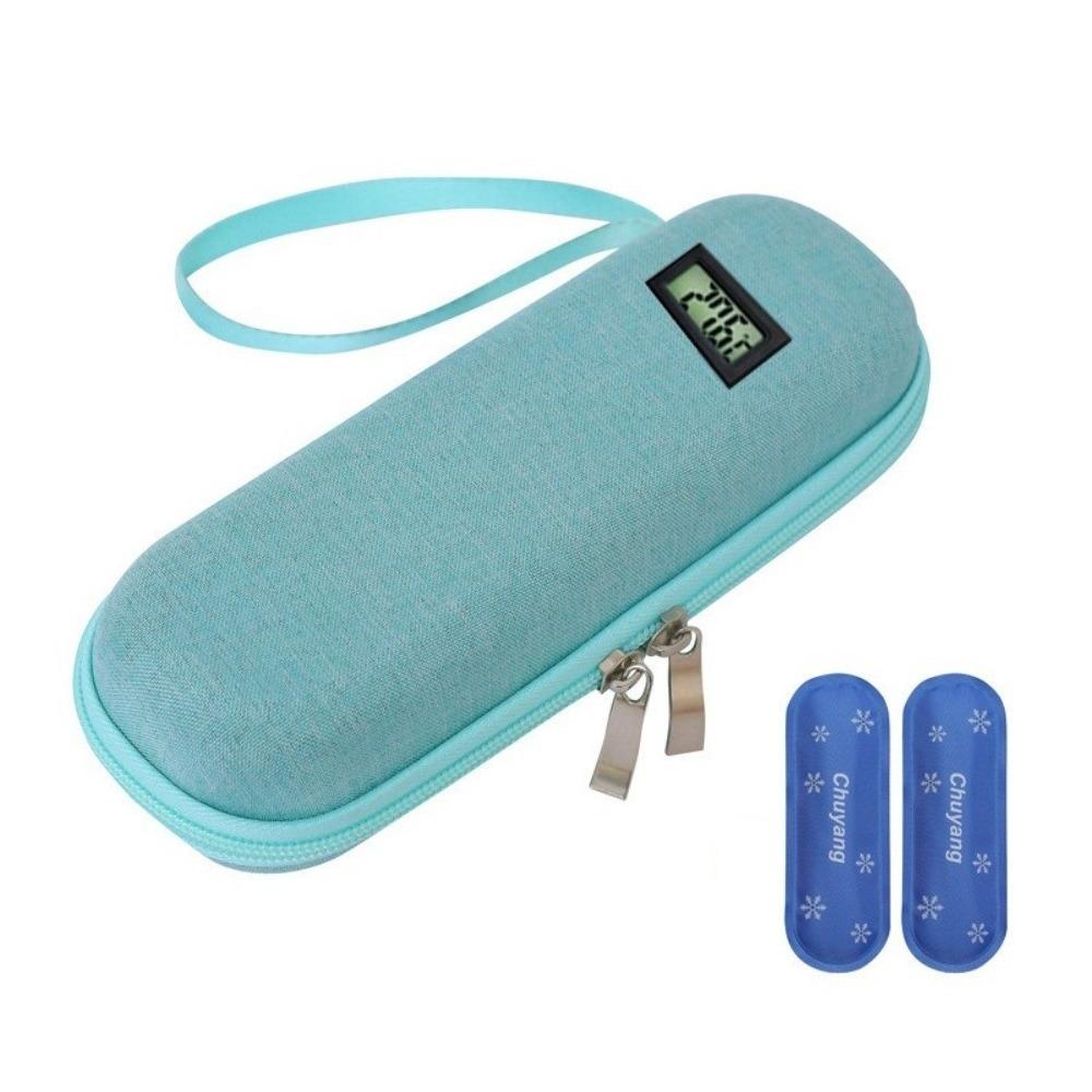 

Thermometer Display Insulin Cooler Travel Case Waterproof Cooling Refrigerated Medicine Organizer with Ice Pack зелений
