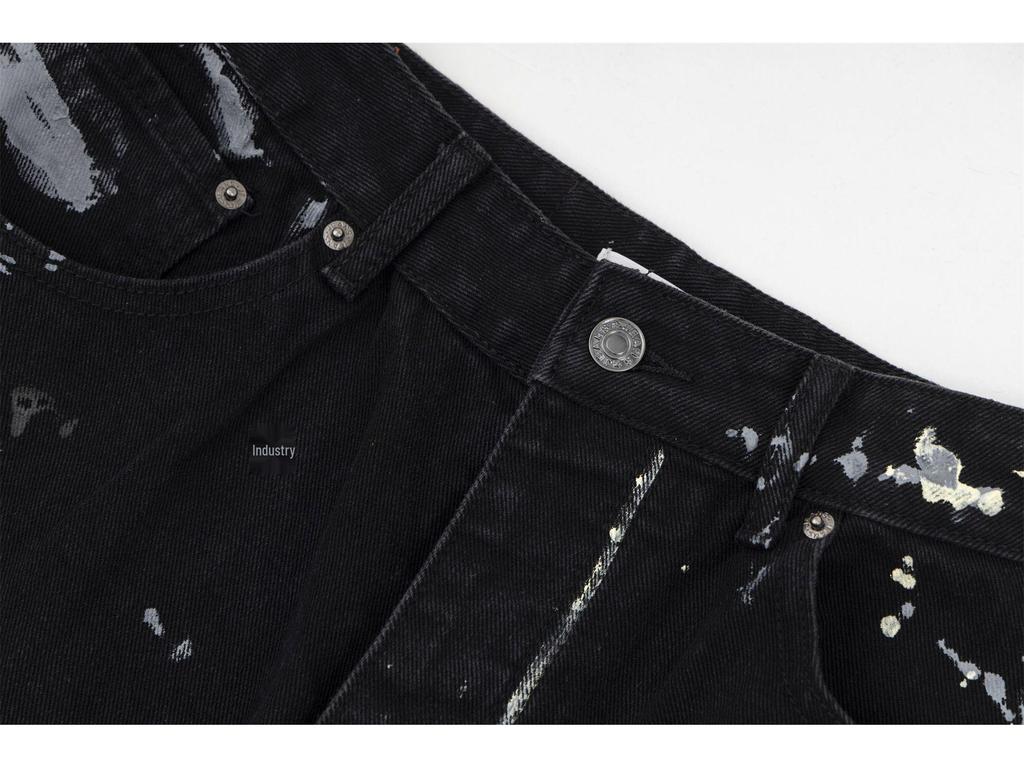 American Graffiti Letter Print Unisex Wide-Leg Jeans