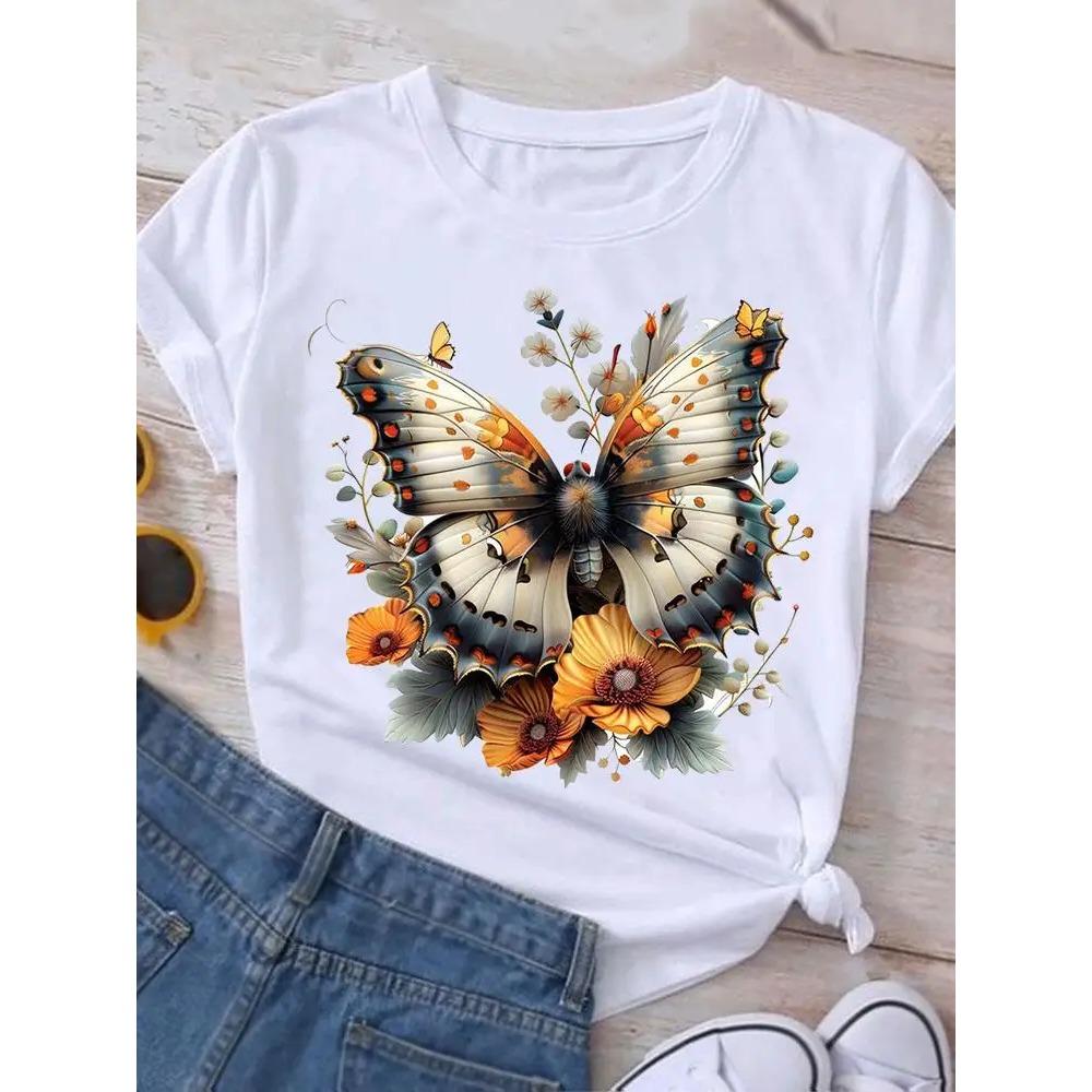 

Watercolor Flower Sweet 90s Women Ladies Casual Top Female Clothing Print White T Shirt Short Sleeve Tee Fashion Graphic T-Shirt M
