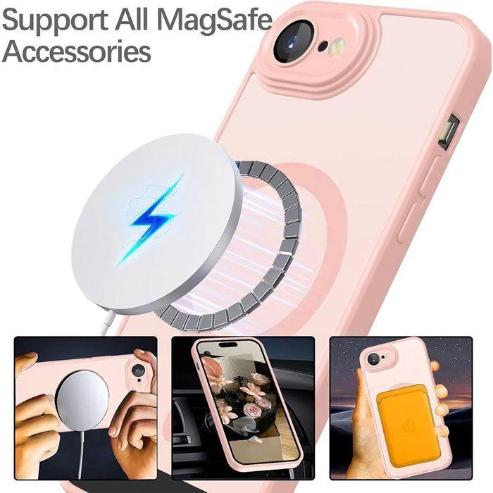 Coque pour iPhone 17e, avec Anneau Magnétique et Protection Caméra - Rose - 2 Verres Trempés