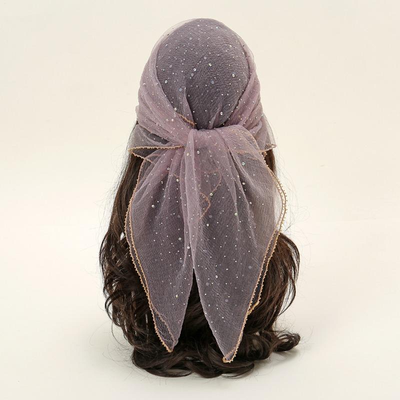 Hot sale new hot diamond headscarf silk scarf women's temperament veil head scarf sequined cover square scarf high quality