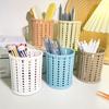 DYS Imitation Rattan Pen Holder, Round Hollow Desk Organizer, Large Capacity Pencil Cup for Pens Pencils Makeup Brushes, Nordic Office Home Decor
