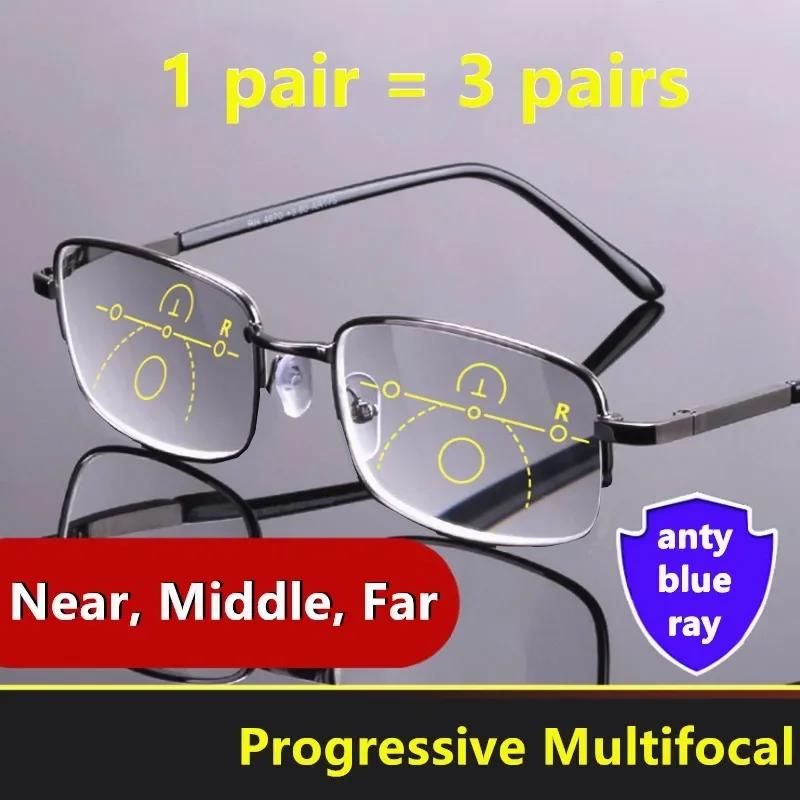 Men Multifocal Reading Glasses Progressive Bifocal Near Far Anti Blue Ray Presbyopic Glasses Magnifying Women Black Cheap