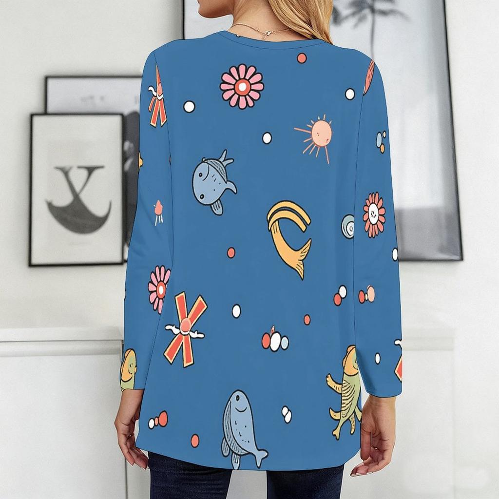Ladies Round Neck Oversized Long Sleeve T Shirt Soft Comfort Tops For Indoor Daily Wear