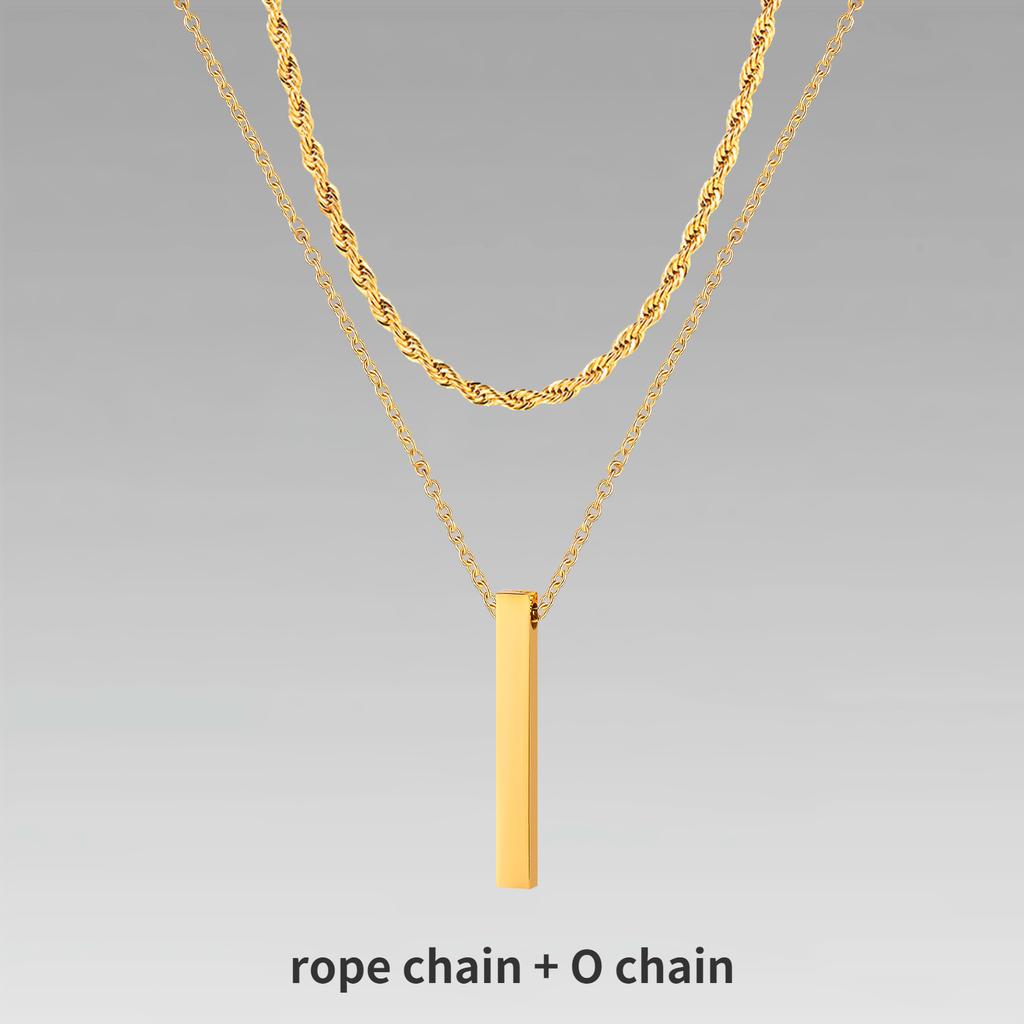 Vnox 3D Vertical Bar Necklaces for Men, Layering Stainless Steel Geometric Pendant, Layered Wheat Rope Cuban Chain, Boy Collar