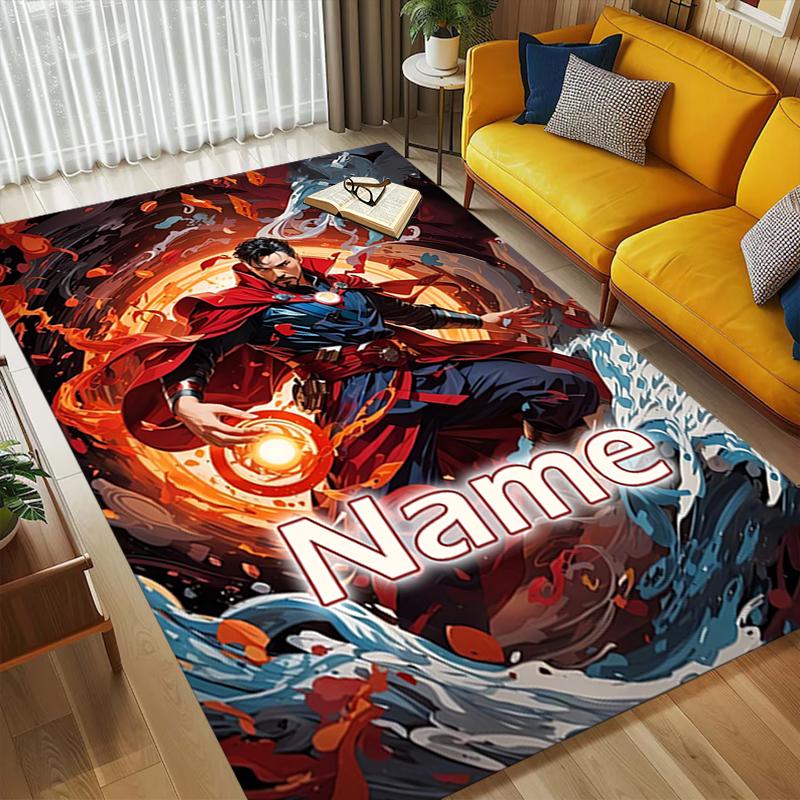 Personalized Name Superhero Power Living Room Non-Slip Area Rug Soft Carpet for Bedroom Playroom Sofa Office Home Decor Doormat