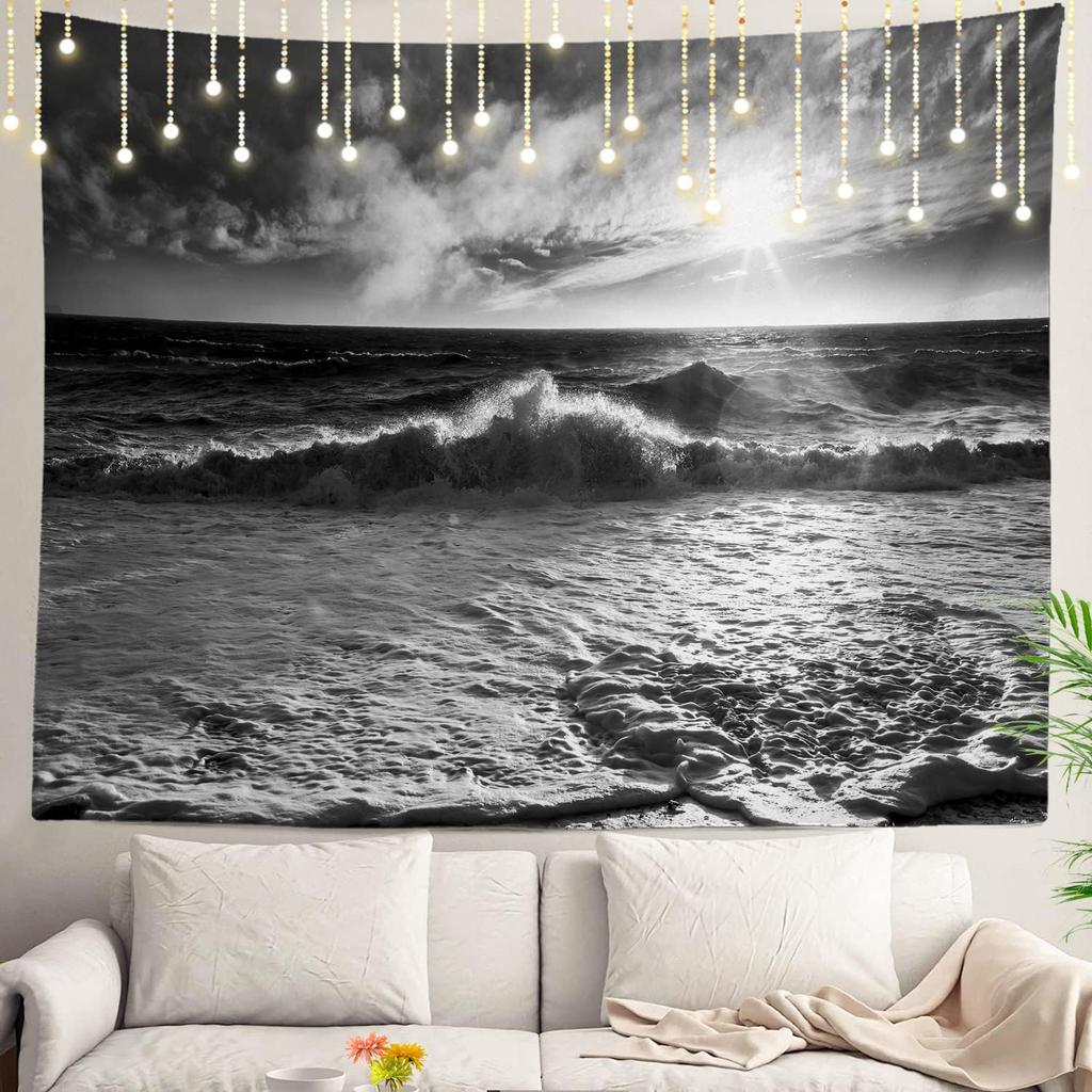 Shrahala Ocean Wave Tapestry Nature Wall Hanging Large Psychedelic Tapestry for Bedroom Living Room Dorm Black and White