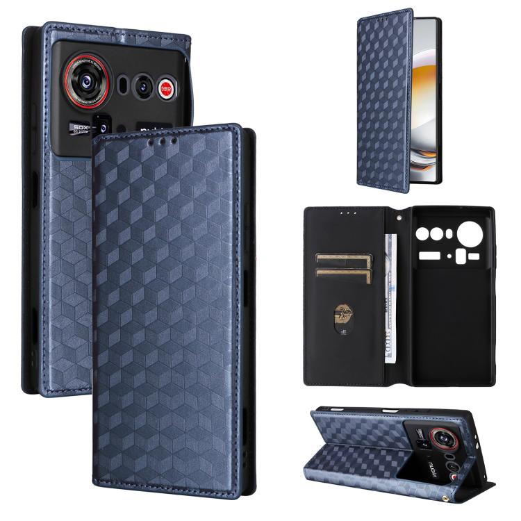 Cubic Grid Texture Flip Leather Phone Case