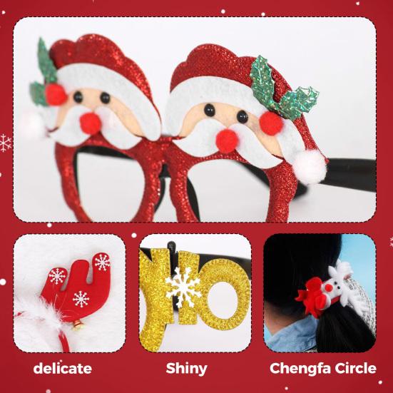 9 Pcs Christmas Party Favors Novelty Glasses Frames Christmas Headbands Santa Hat Slap Bracelets Set for Holiday Party Supplies