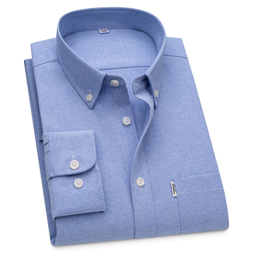 Men's Hard-wearing Comfortable 100% Cotton Long Sleeve Dress Shirt with Pocket, Spring Autumn Casual Oxford Button-Down Shirts