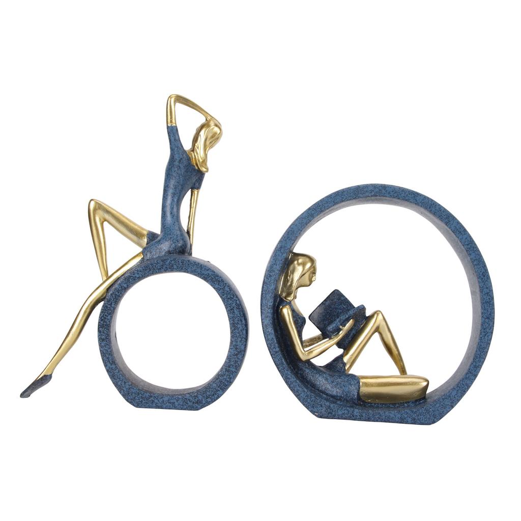 Resin OK Girl Statue Girl Reading Figurine Yoga Girl Ornament for Bookshelf Bedroom Gift Decoration