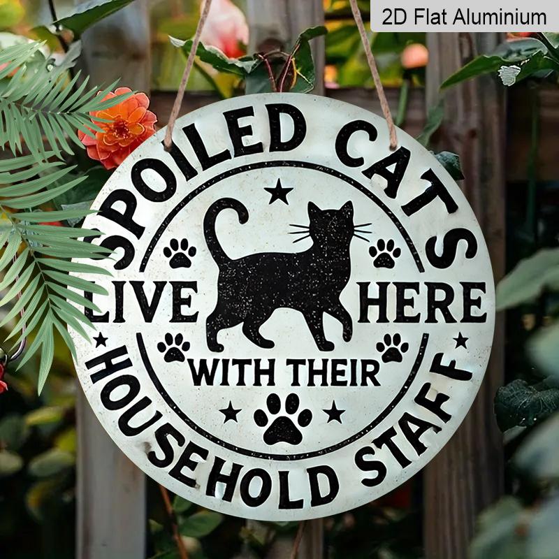 2D Flat, 1pc 7.87 X 7.87inch Pet Cat Warning Metal Aluminum Wall Art Sign | Unique Design, Easy To Hang, Durable, Long-lasting, Suitable for Home