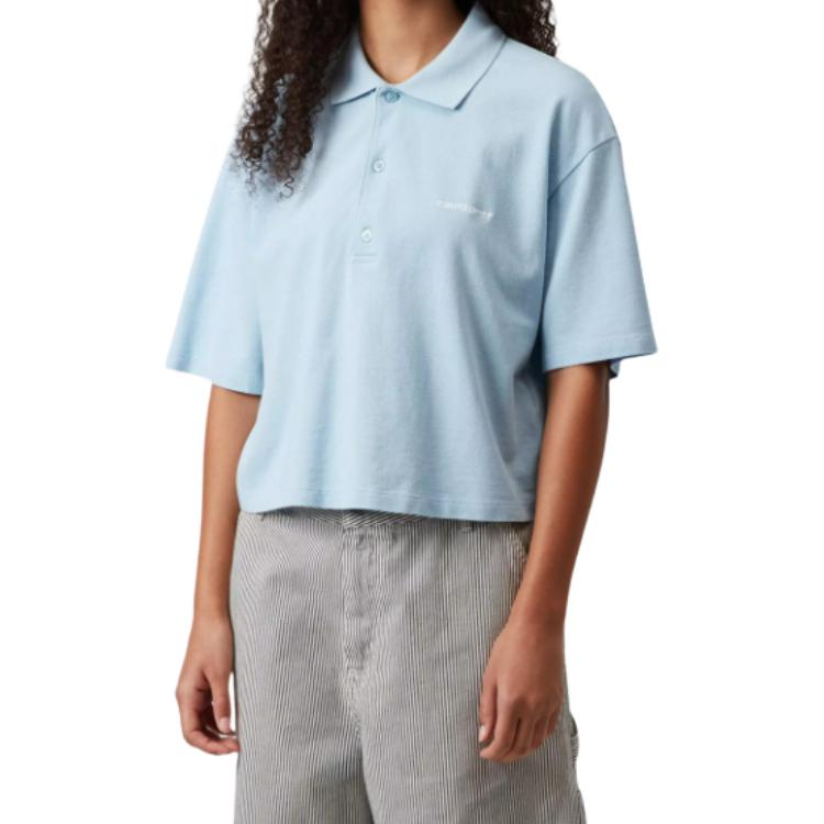 Carhartt WIP Minimalist Light Blue Short Loose Polo Shirt Women tops CHXPOI034553Q