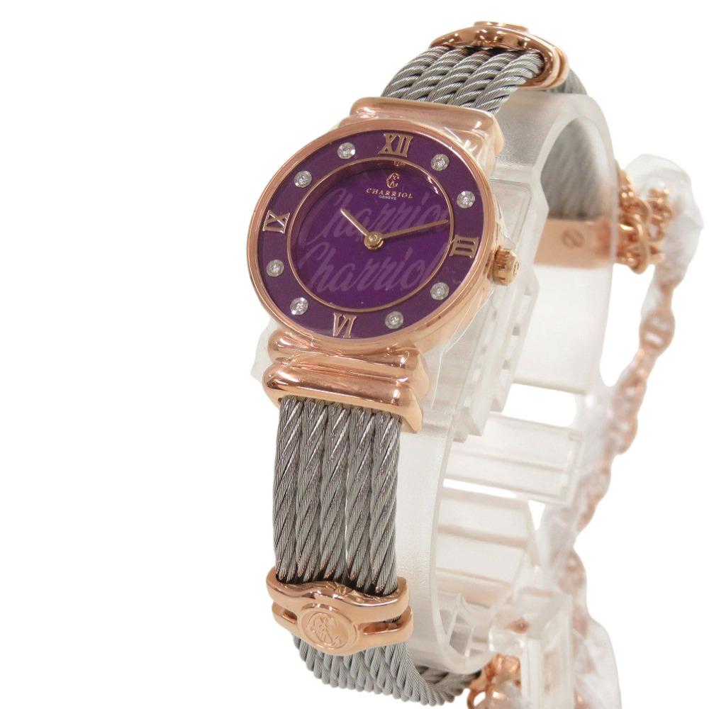 Used AUTHENTIC CHARRIOL 028PPD1.540.572 Saint Tropez purple SS Quartz Wristwatch