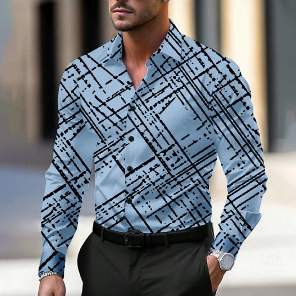 Herren Hemden mit geometrischem Muster Langarm Lässiger Cardigan Neue Knöpfe Urlaubsmode Hemden